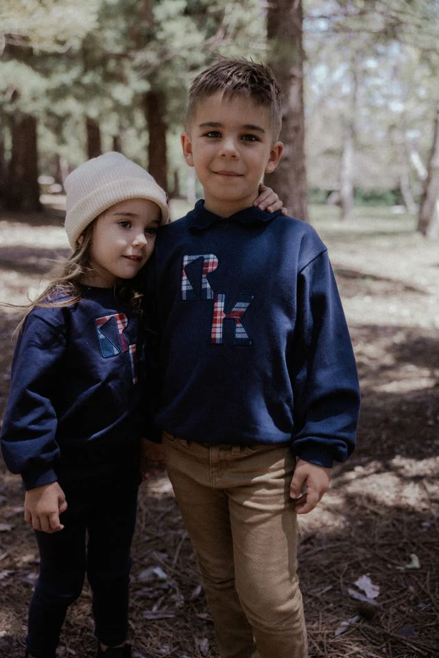 Retro Kid Miles Collar Sweatshirt with Plaid Logo - Navy - Image 2