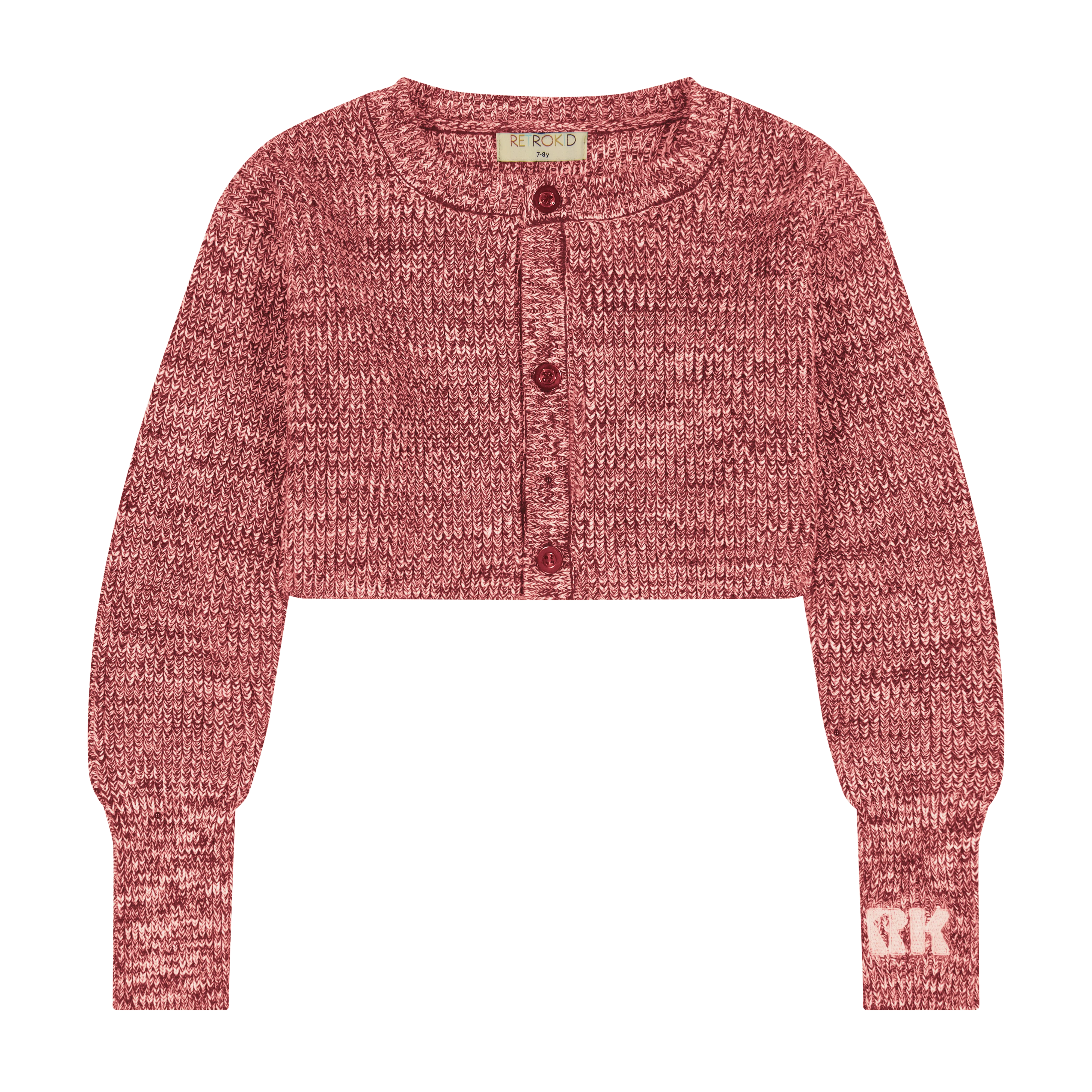 Retro Kid Nora Knit Crop Cardigan - Raspberry/Cream