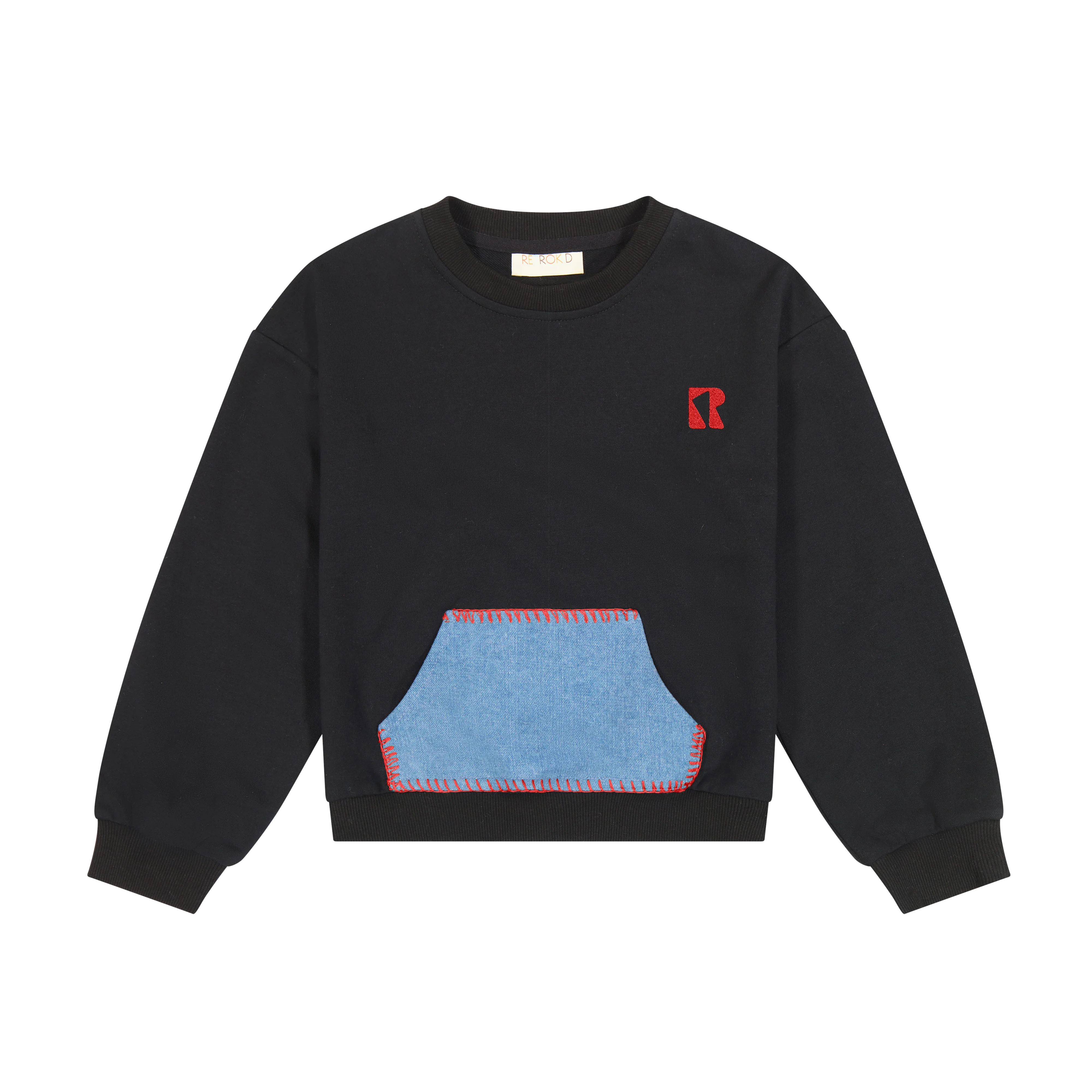 Retro Kid Remy Kangaroo Pocket Sweatshirt - Black/Red