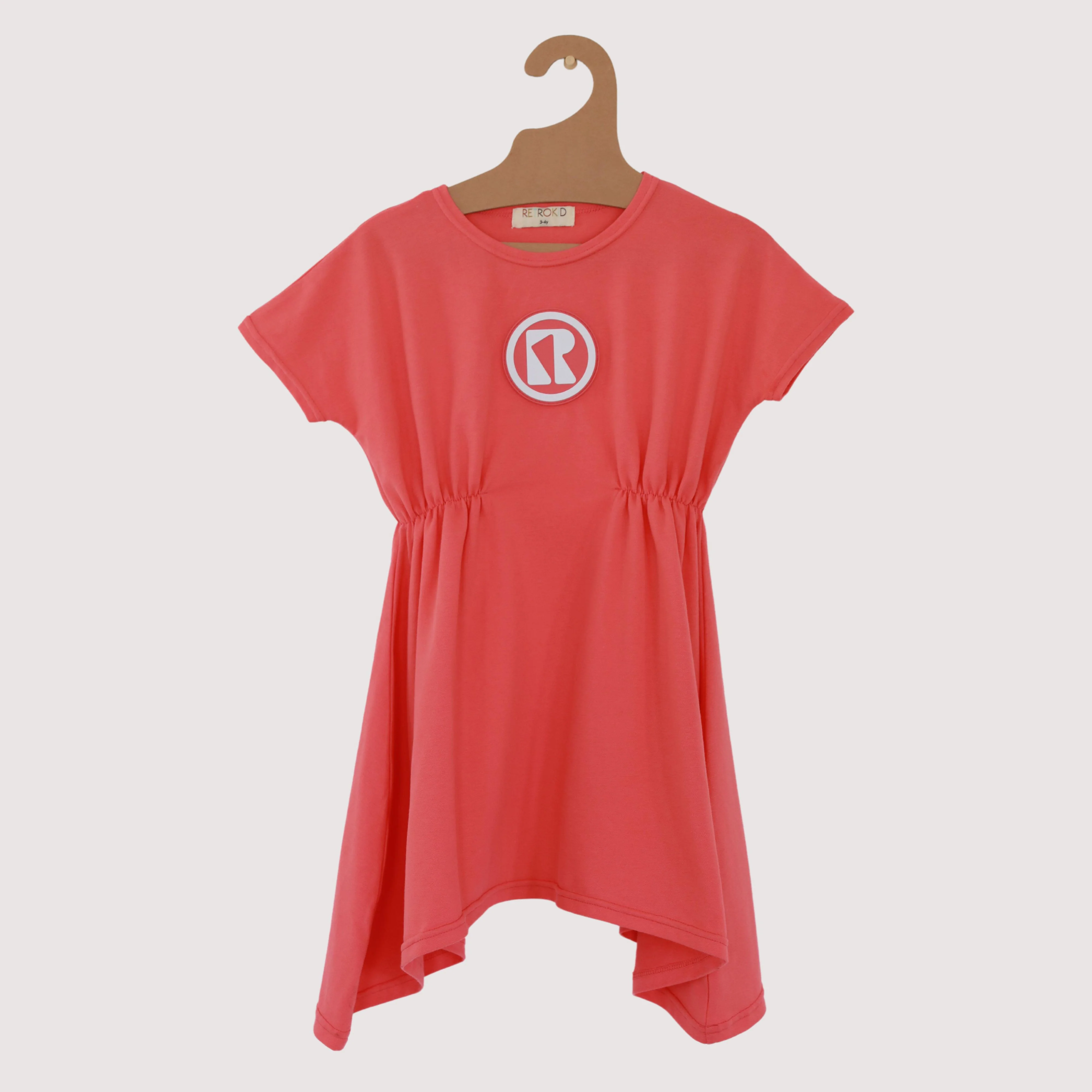 Retro Kid Rubber Logo Elastic Waist Dress - Coral *RUNS BIG*