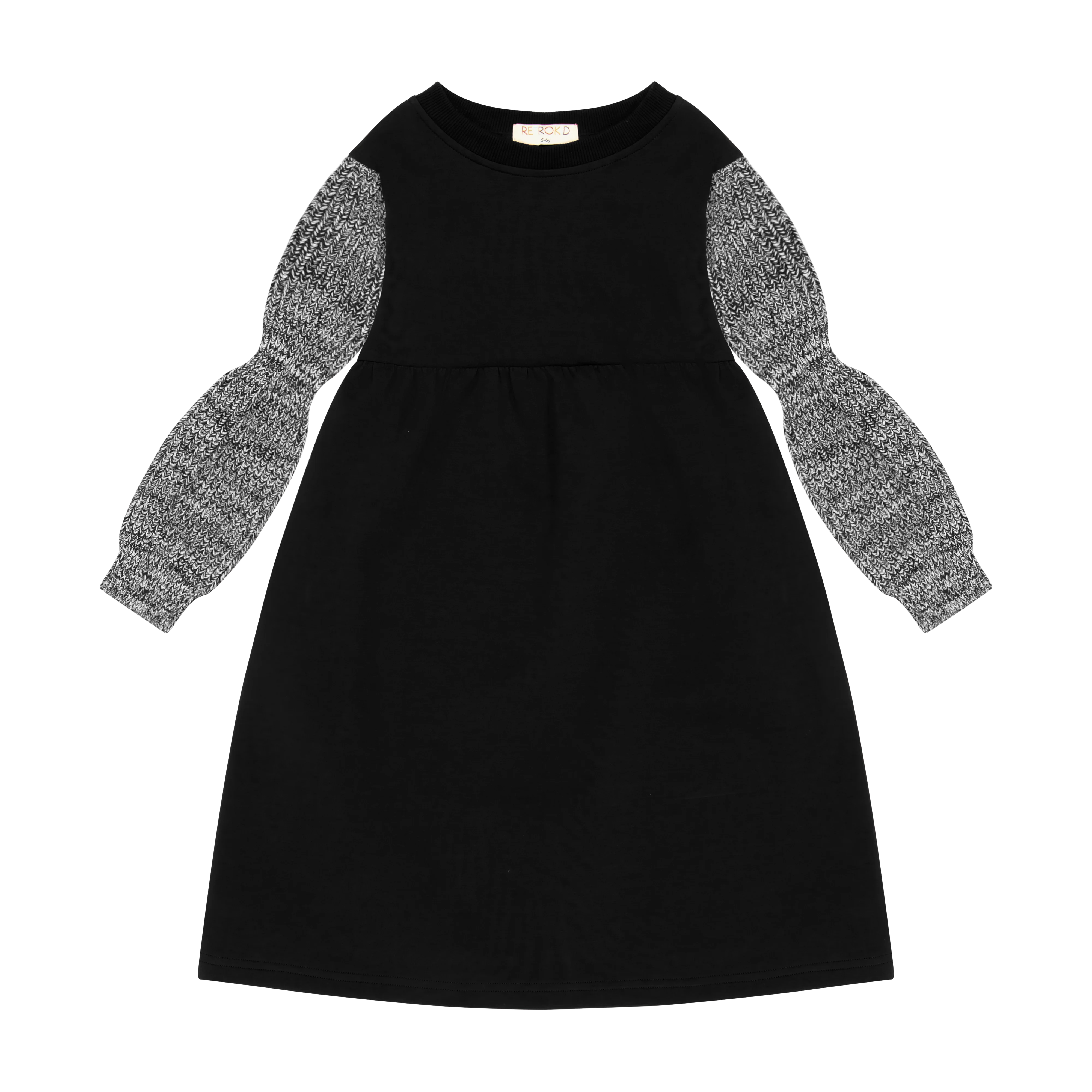 Retro Kid Scuba Knit Twirl Dress - Black/Cream