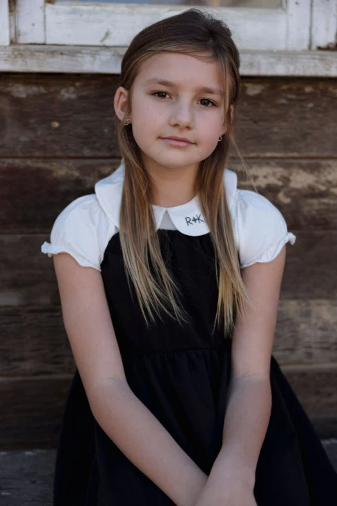 Retro Kid SS Cotton Dress Tshirt Embroidered Collar - White - Image 2