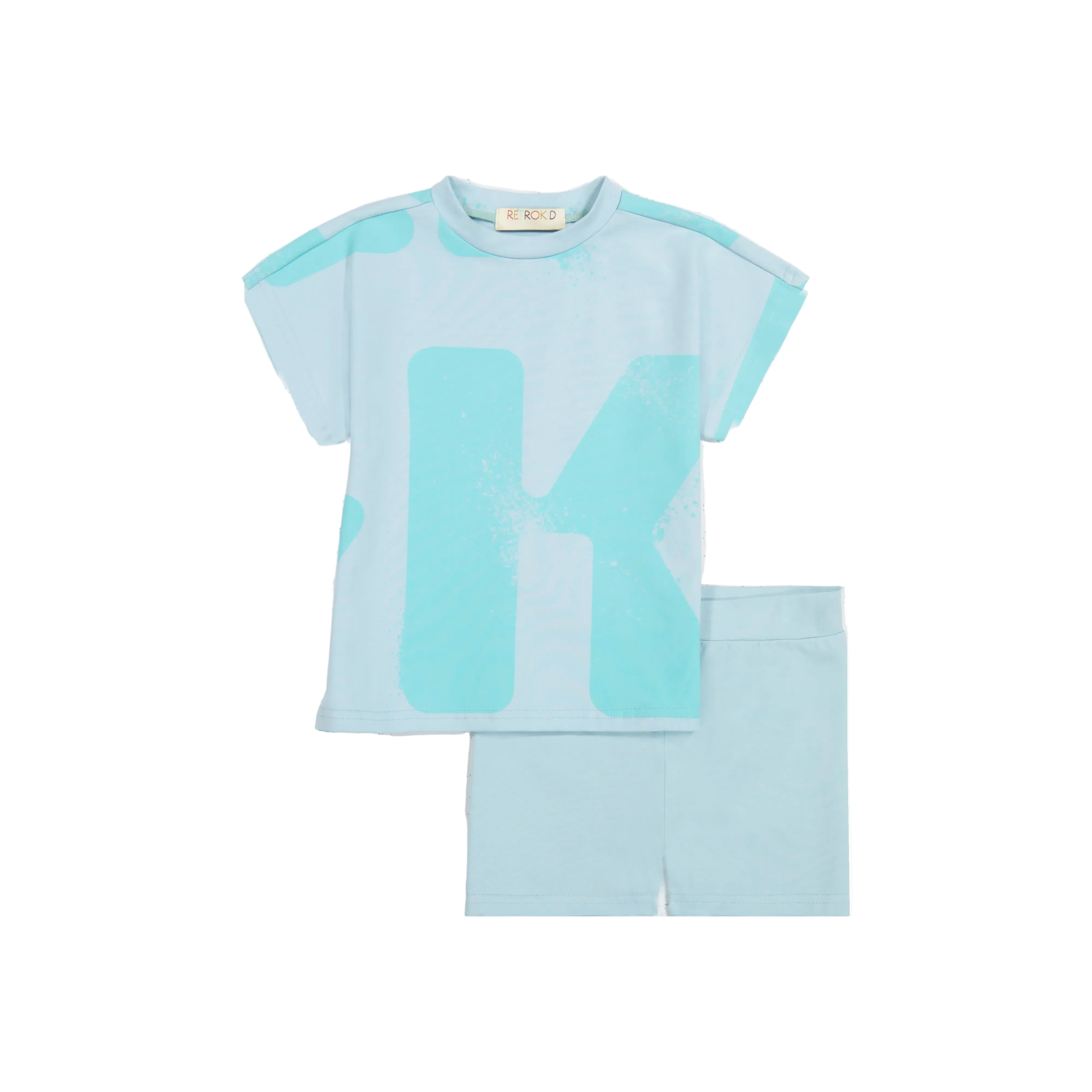Retro Kid Tess Logo All Over Baby Boy T-shirt And Shorts Set - Blue Green