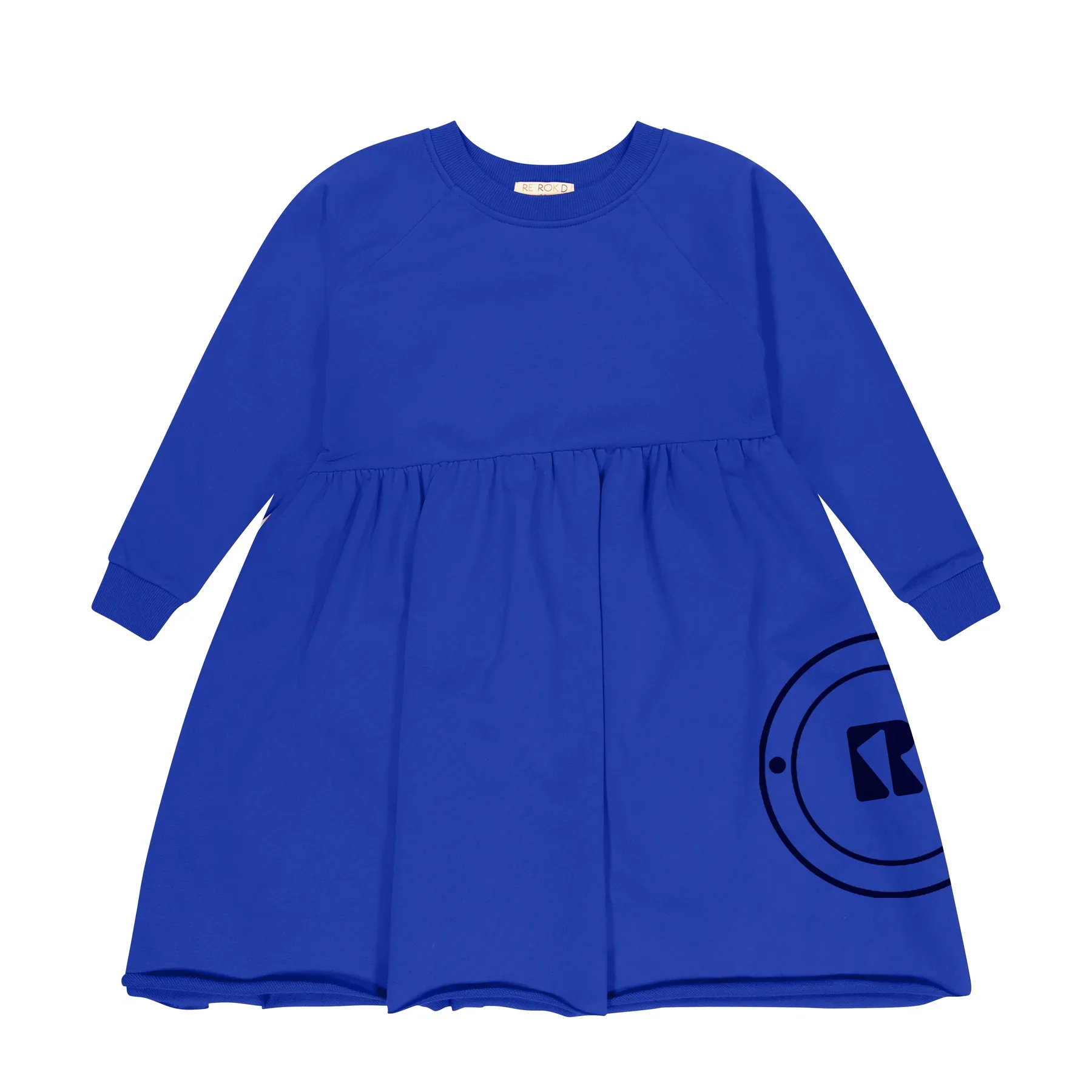 Retro Kid Velour Stamped Slanted Twirl Dress - Cobalt