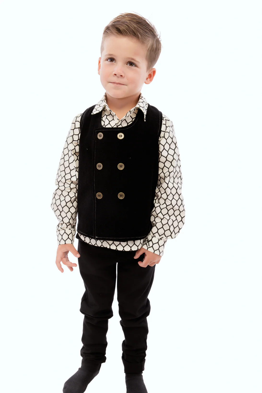 Retro Kid Vince Boys Printed Shirt - Cream - Image 2