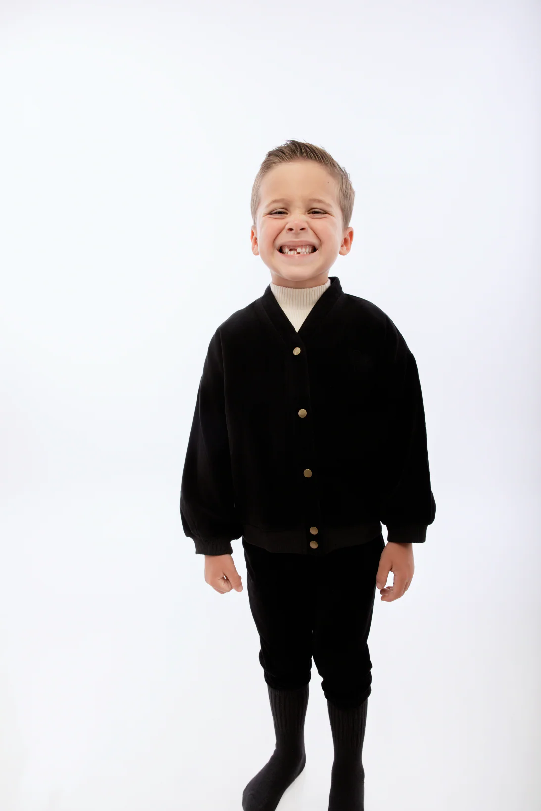 Retro Kid Vince Velvet Snap Cardigan - Black - Image 2