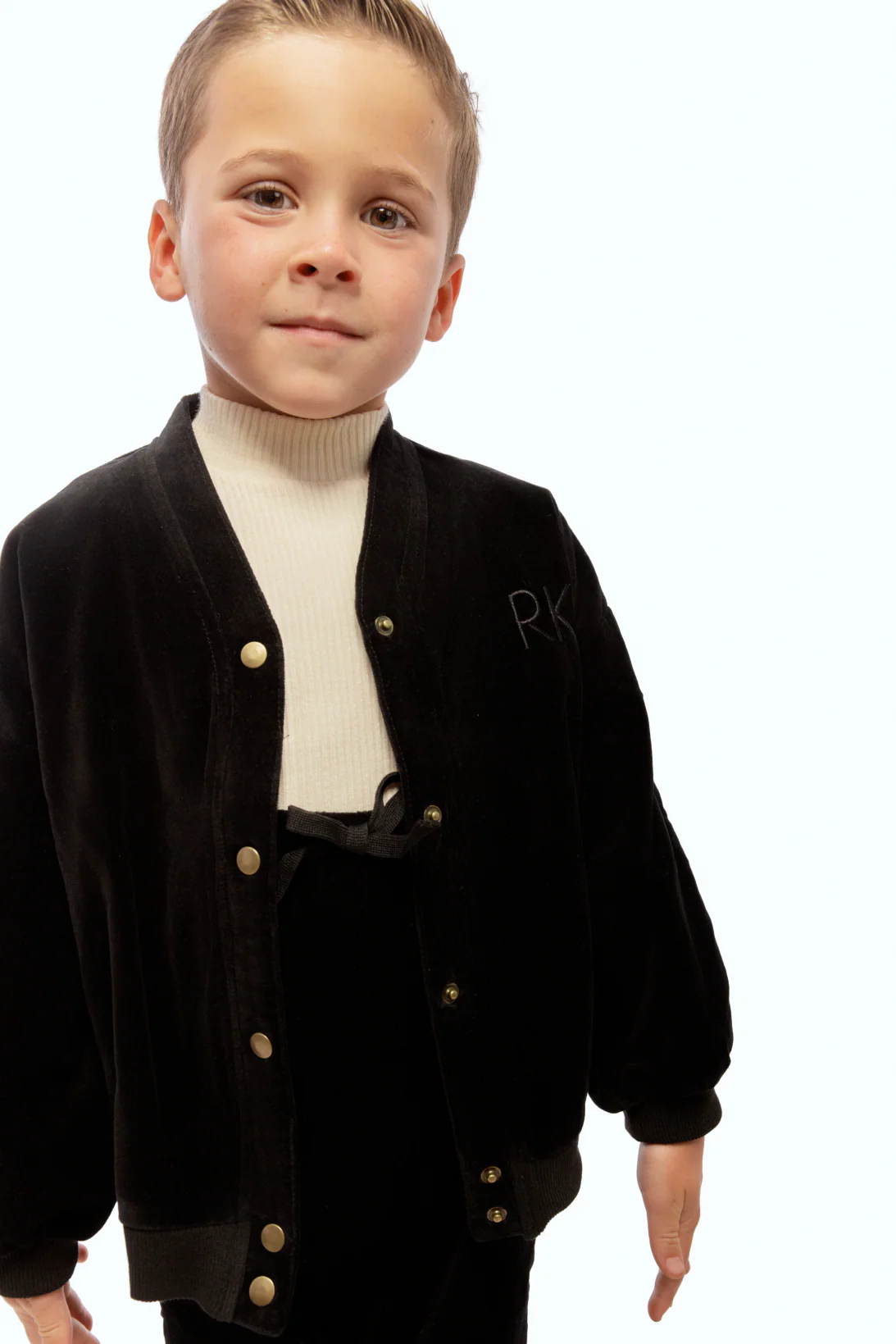 Retro Kid Vince Velvet Snap Cardigan - Black - Image 3