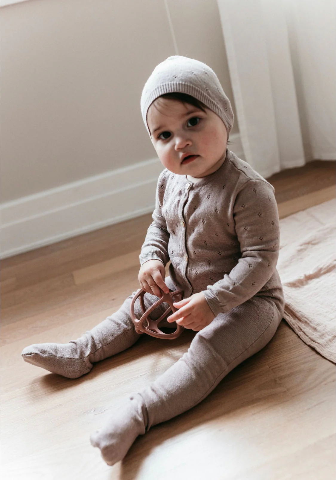 Rose Pointelle Cardigan Set & Hat - Image 2