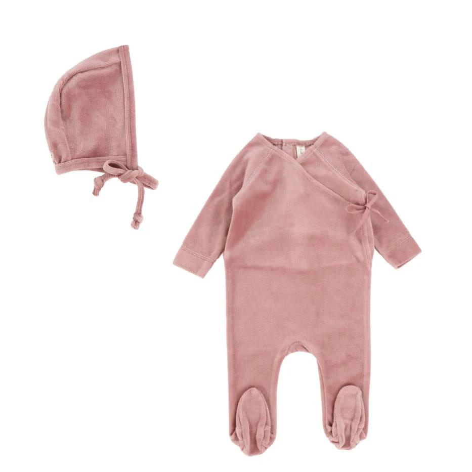 Rose Velour Wrap Footie