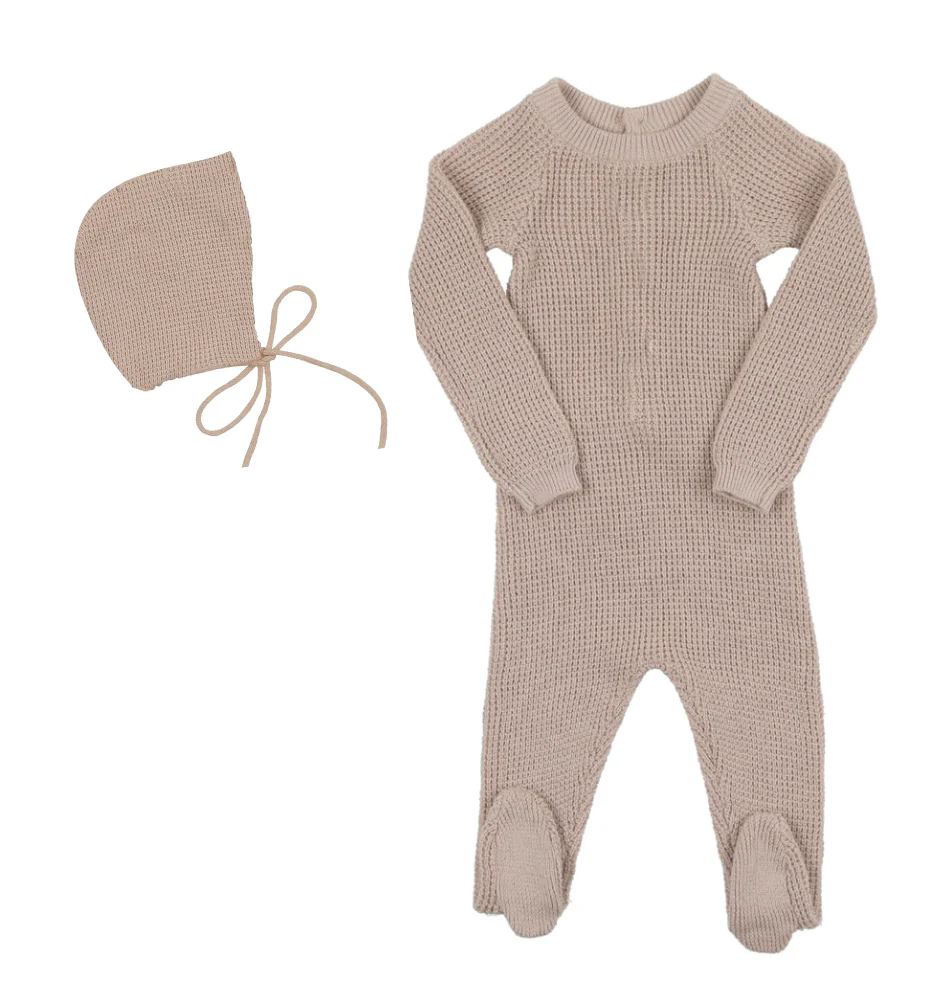 Sand Waffle Knit Button Set