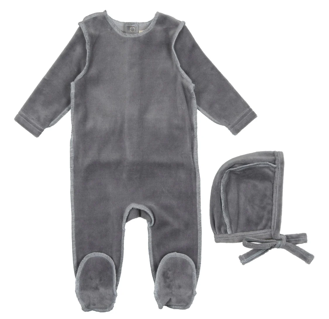 Sea Blue/Pearl Blue Outline Footie & Bonnet