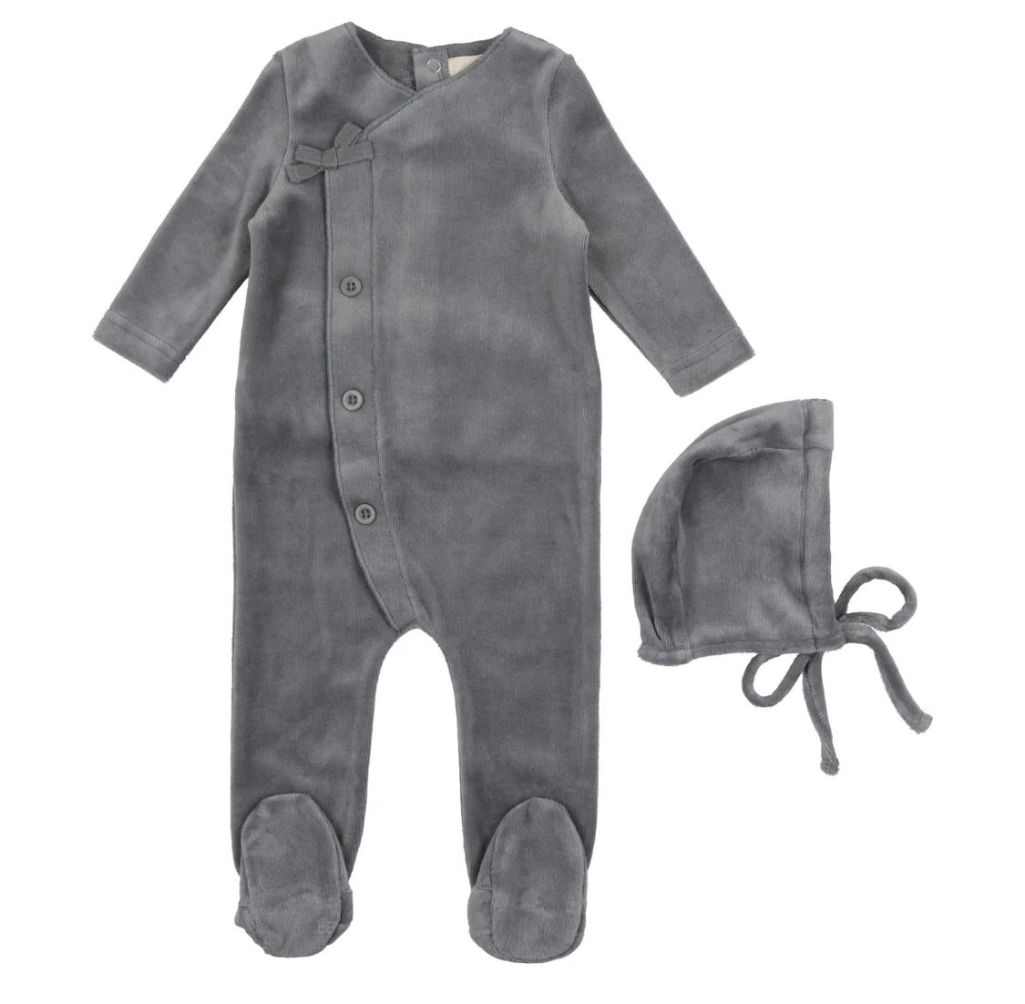 Sea Blue Velour Kimono Footie & Bonnet