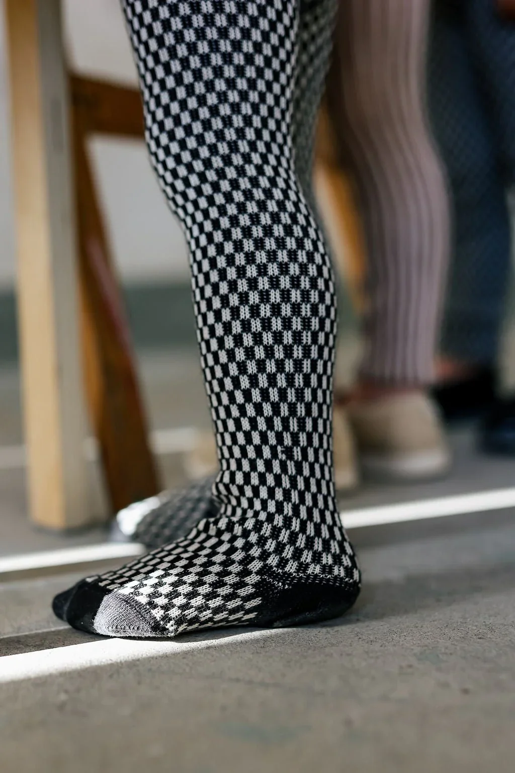 Silly Silas Footed Special Edition Cotton Tights - Black X White Checked - Image 4
