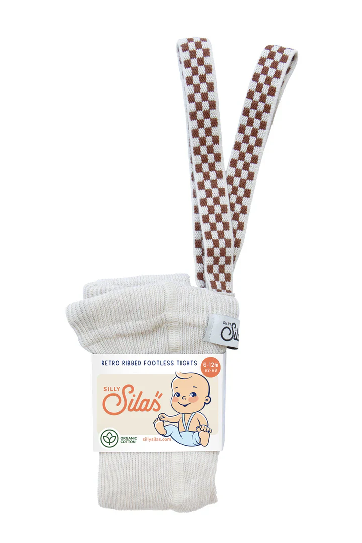 Silly Silas Footless Cotton Tights - Cream Blend Checked - Final Sale