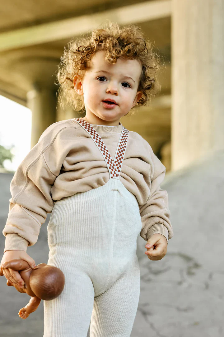 Silly Silas Footless Cotton Tights - Cream Blend Checked - Final Sale - Image 3