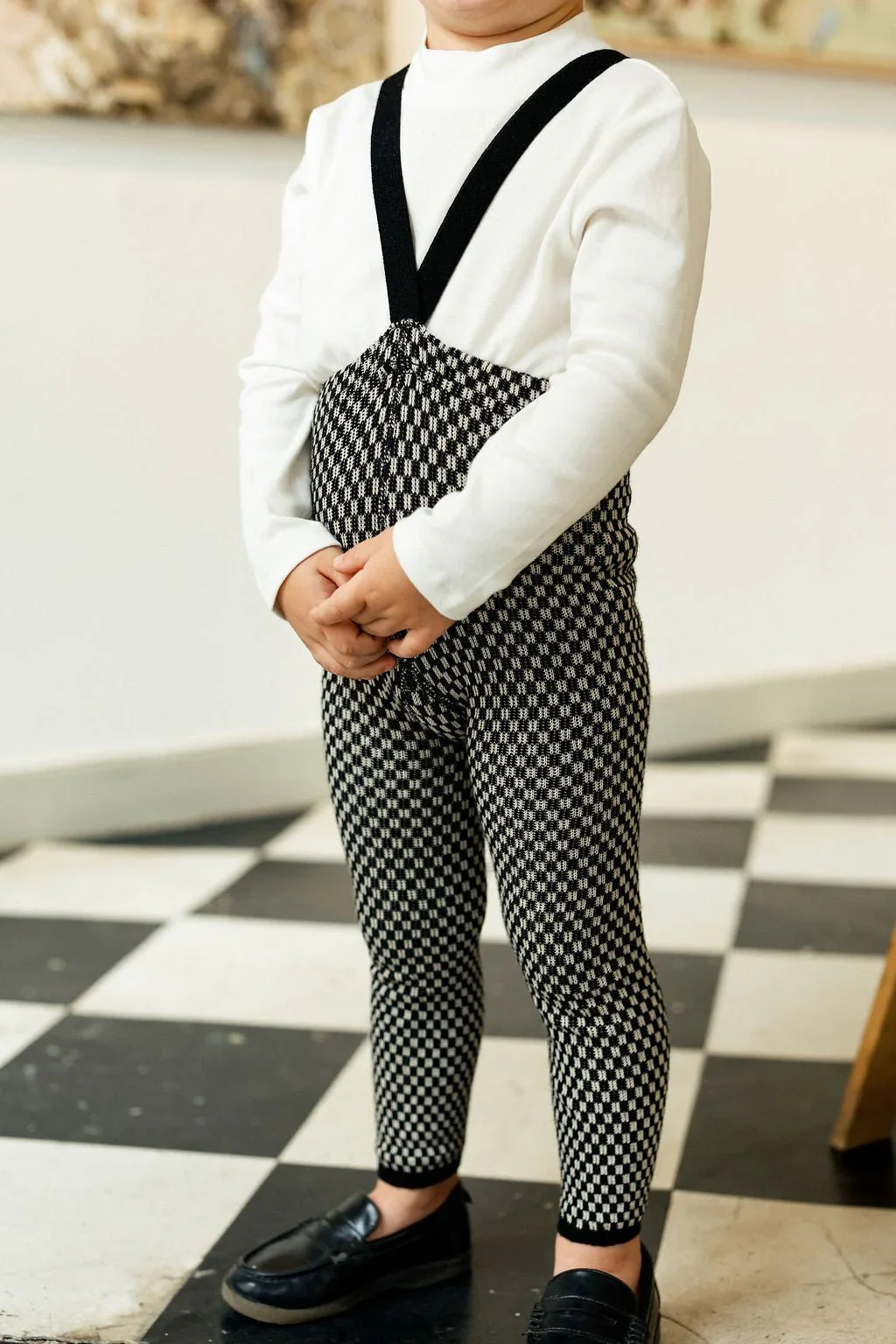 Silly Silas Footless Special Edition Cotton Tights - Black X White Checked - Image 2