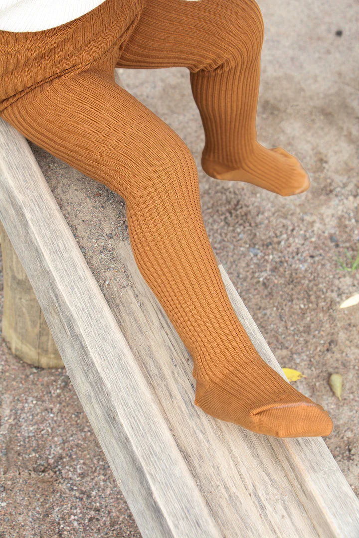 Silly Silas Hippy Footed Cotton Tights - Amber- Final Sale - Image 2