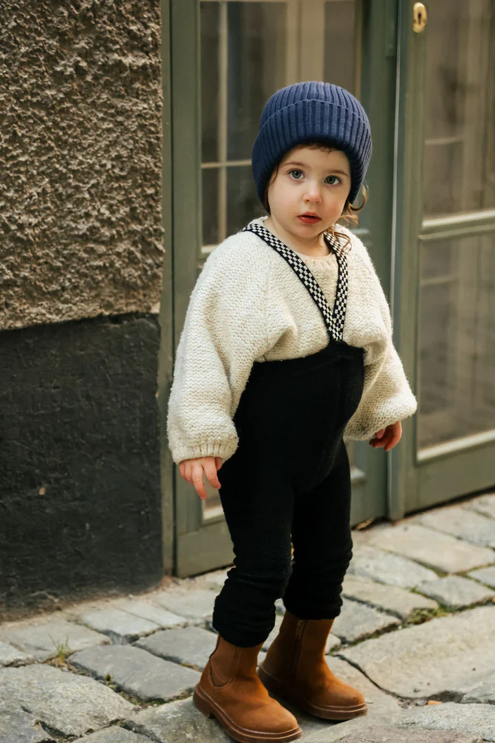 Silly Silas Teddy Warmy Footless Cotton Tights - Classic Black Checked - Final Sale - Image 2