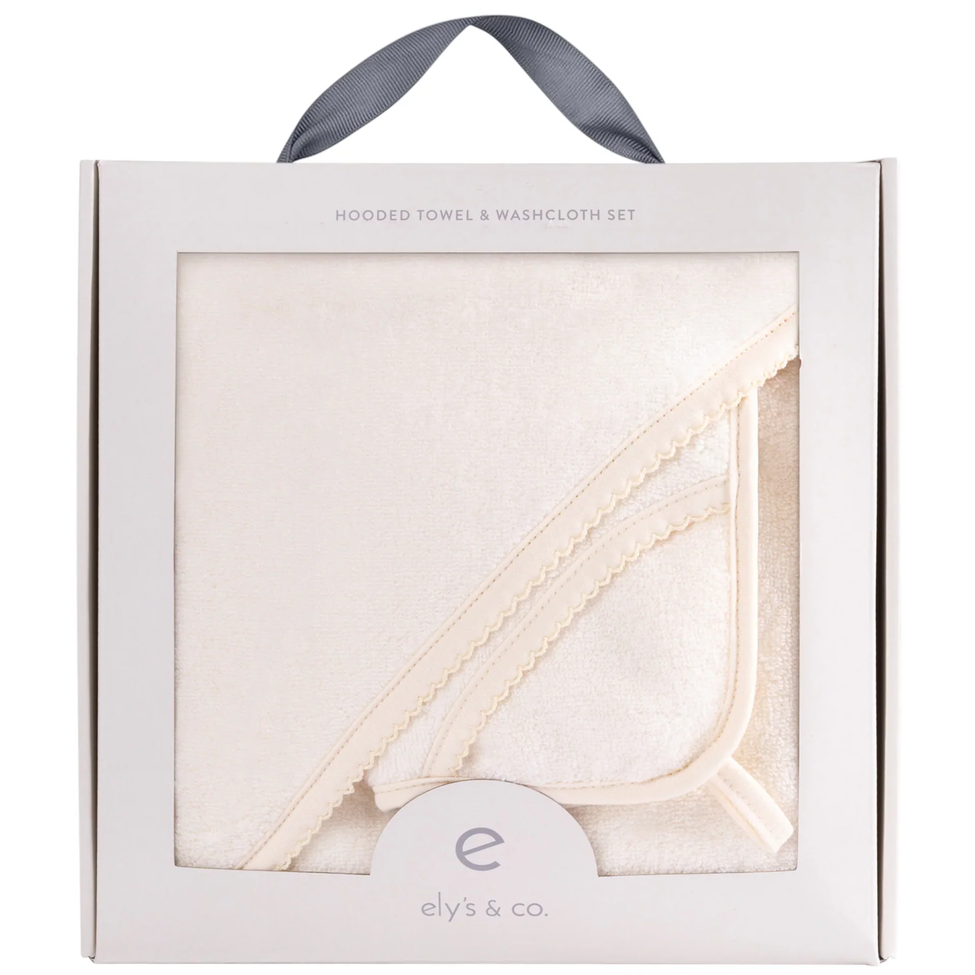 Solid Scalloped Hooded Towel And Washcloth Set - Cream - Image 2