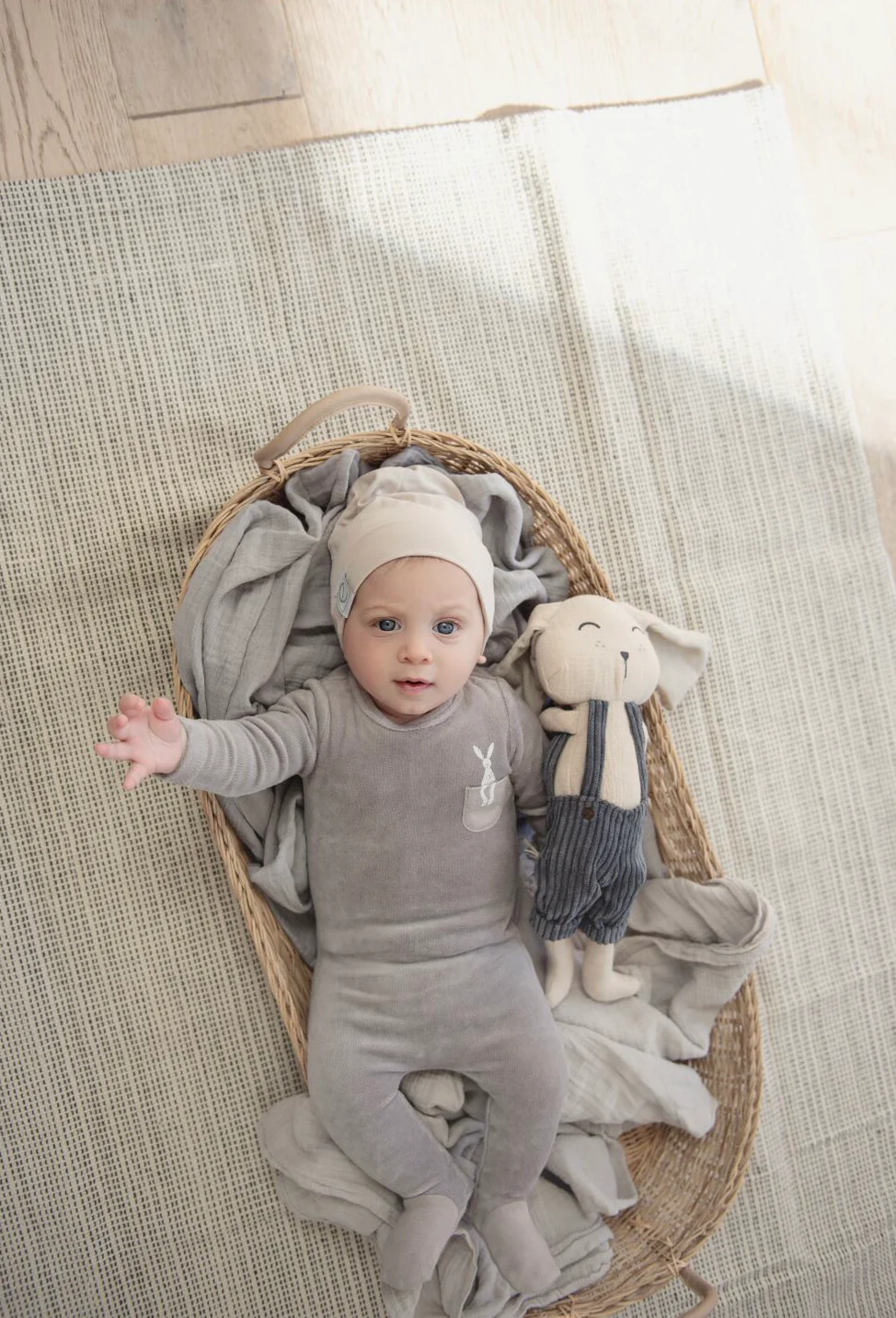 Taupe/Gray Velour Bunny On Pocket Collection - Image 3