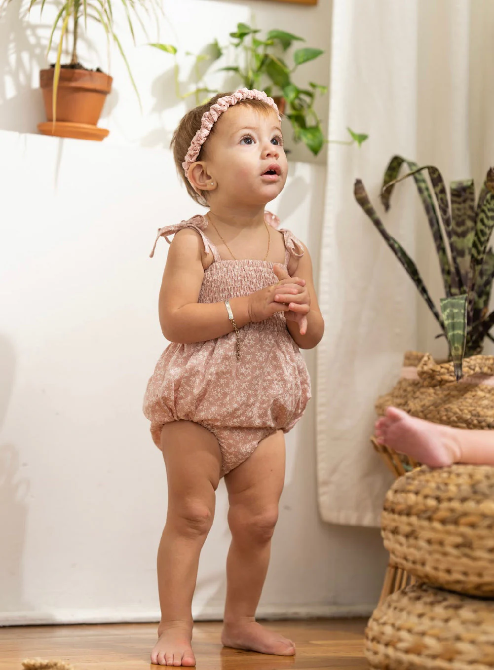 Textured Floral Baby Romper - Image 2