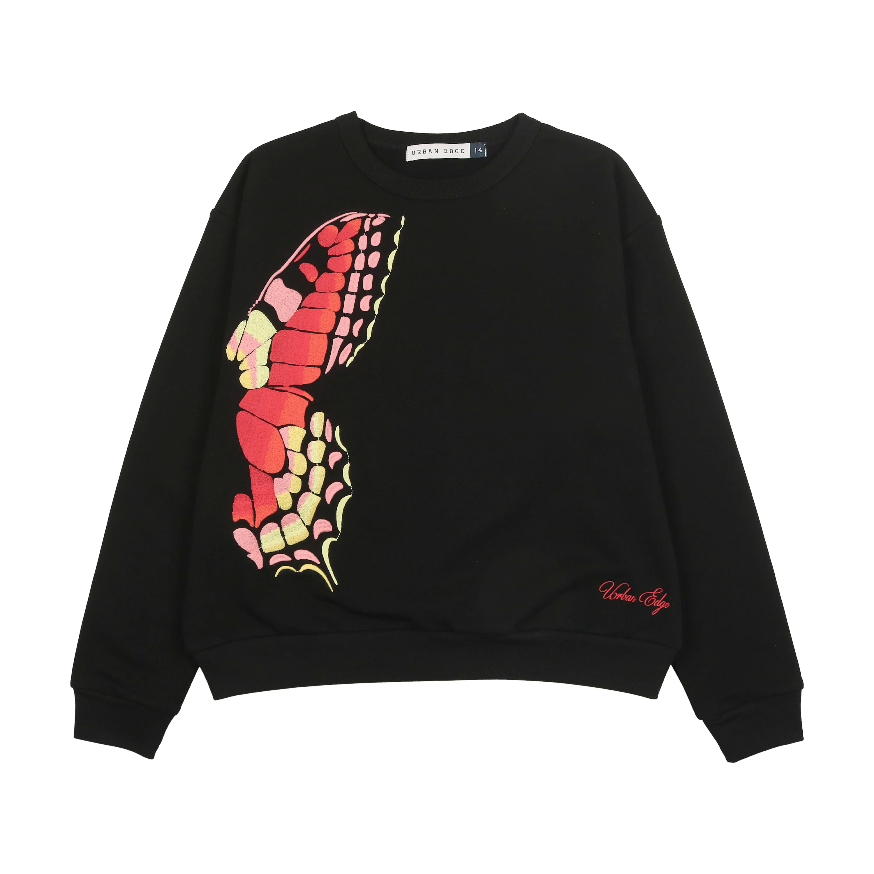 Urban Edge Butterfly Embroidered Sweatshirt - Black