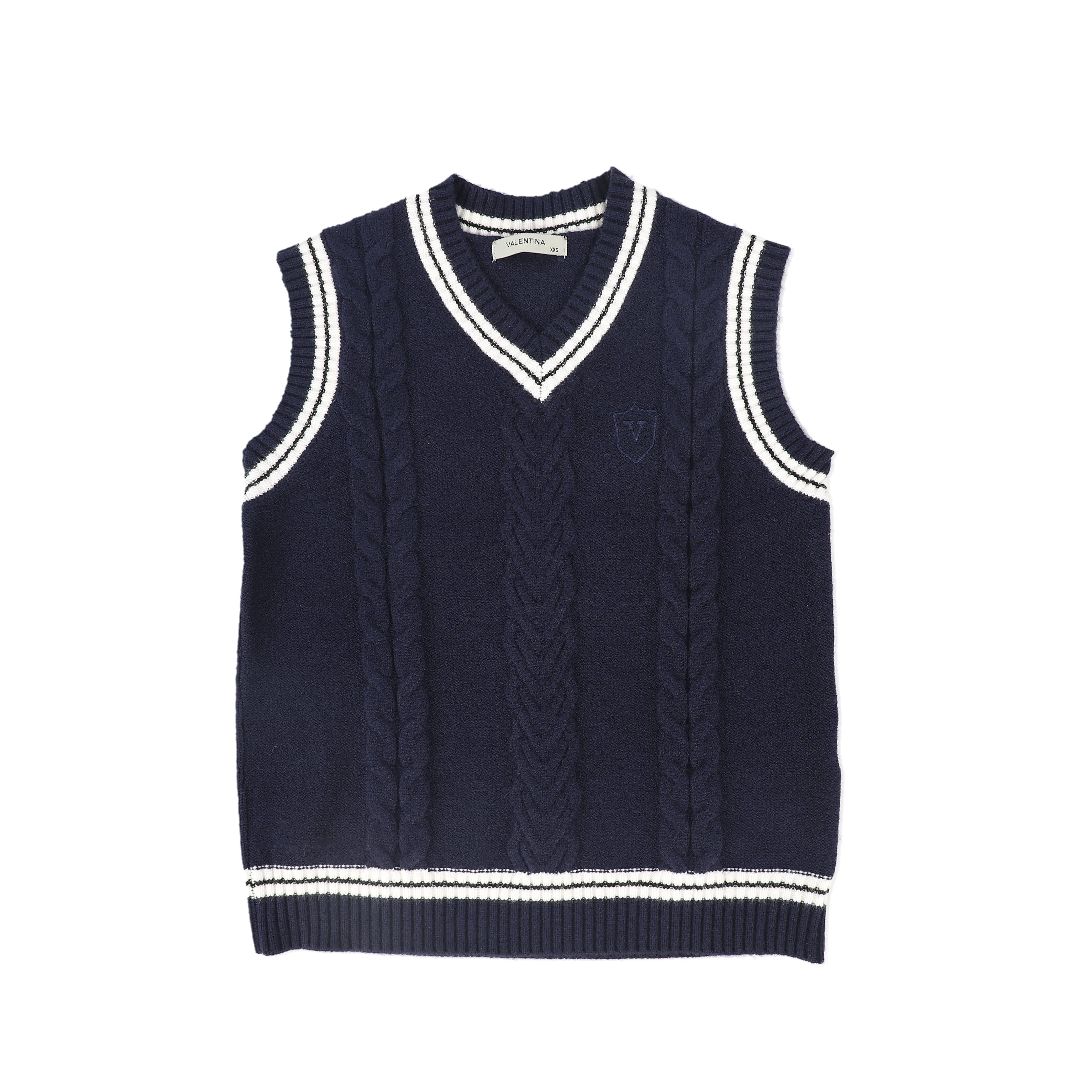 Valentina Cable Knit Flower Vest - Navy - Image 2