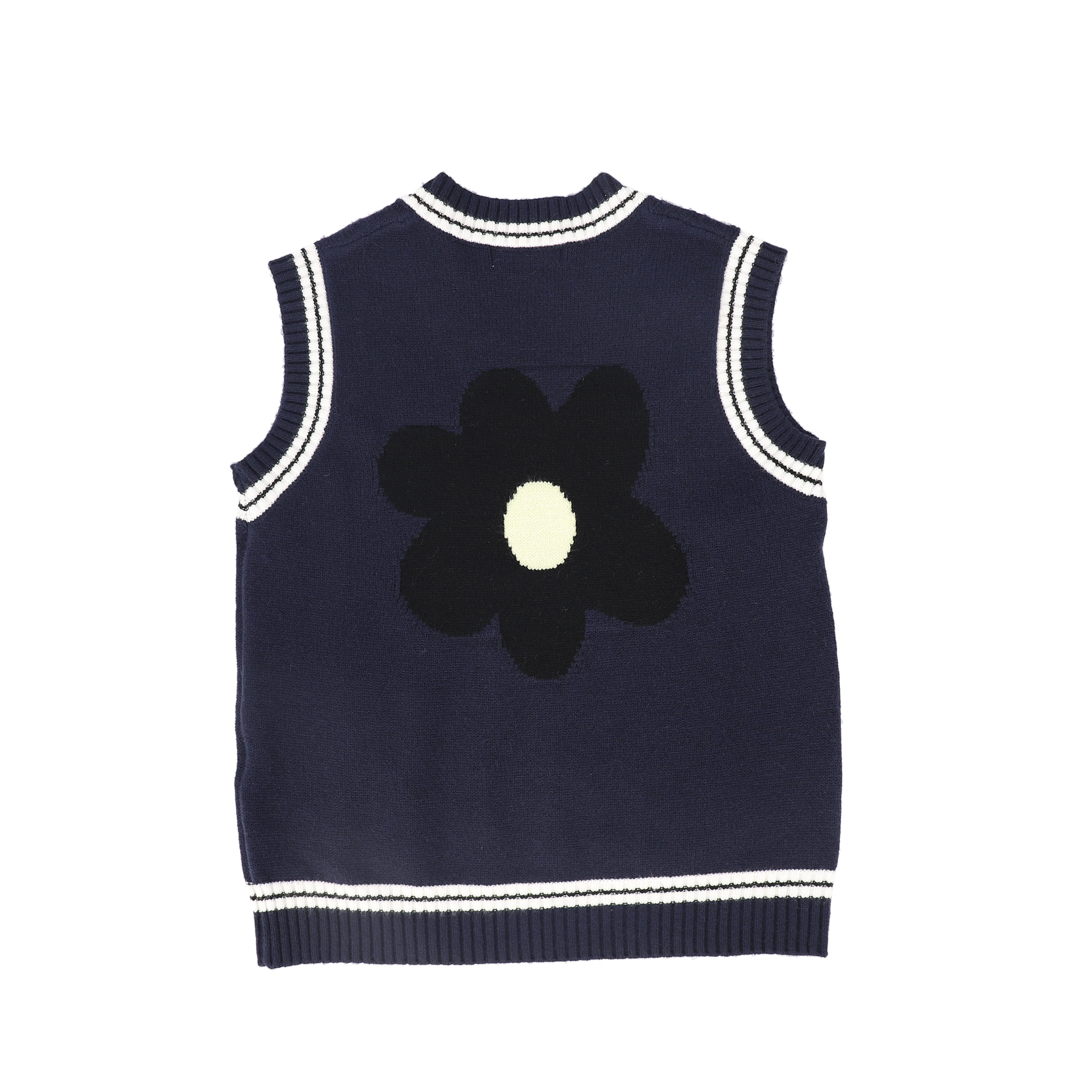 Valentina Cable Knit Flower Vest - Navy - Image 3