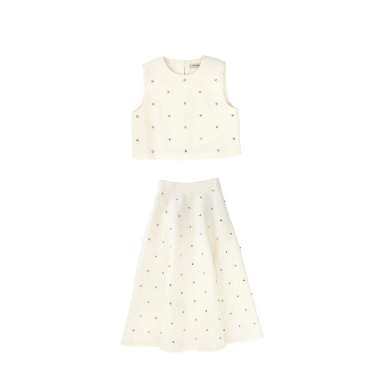 Valentina Jewel Wool Vest And Midi Skirt Set - Ivory