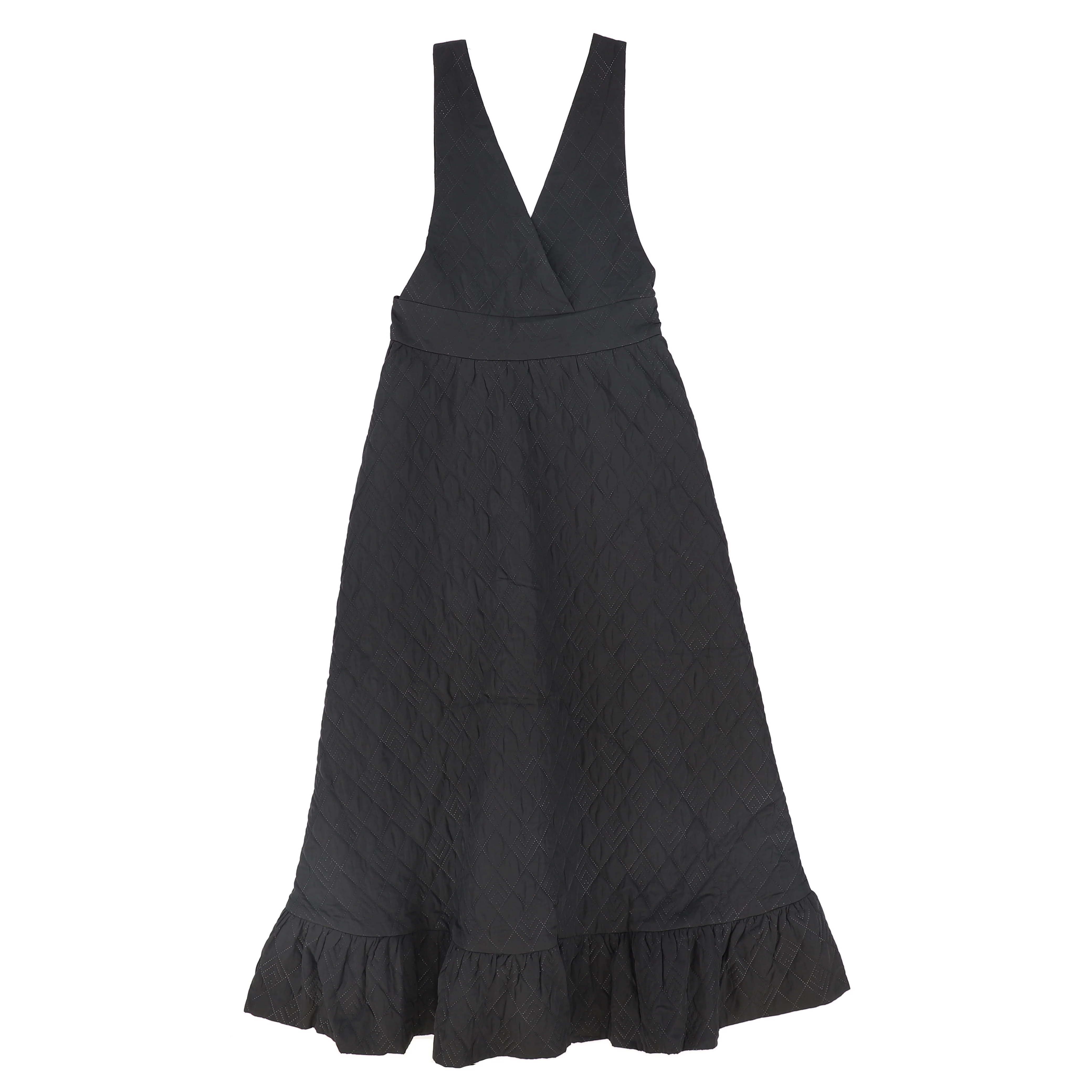 Valentina Quilted Taffeta V-Neck Jumper And Pointed Shoulder Puff Blouse Set - Black - Image 3