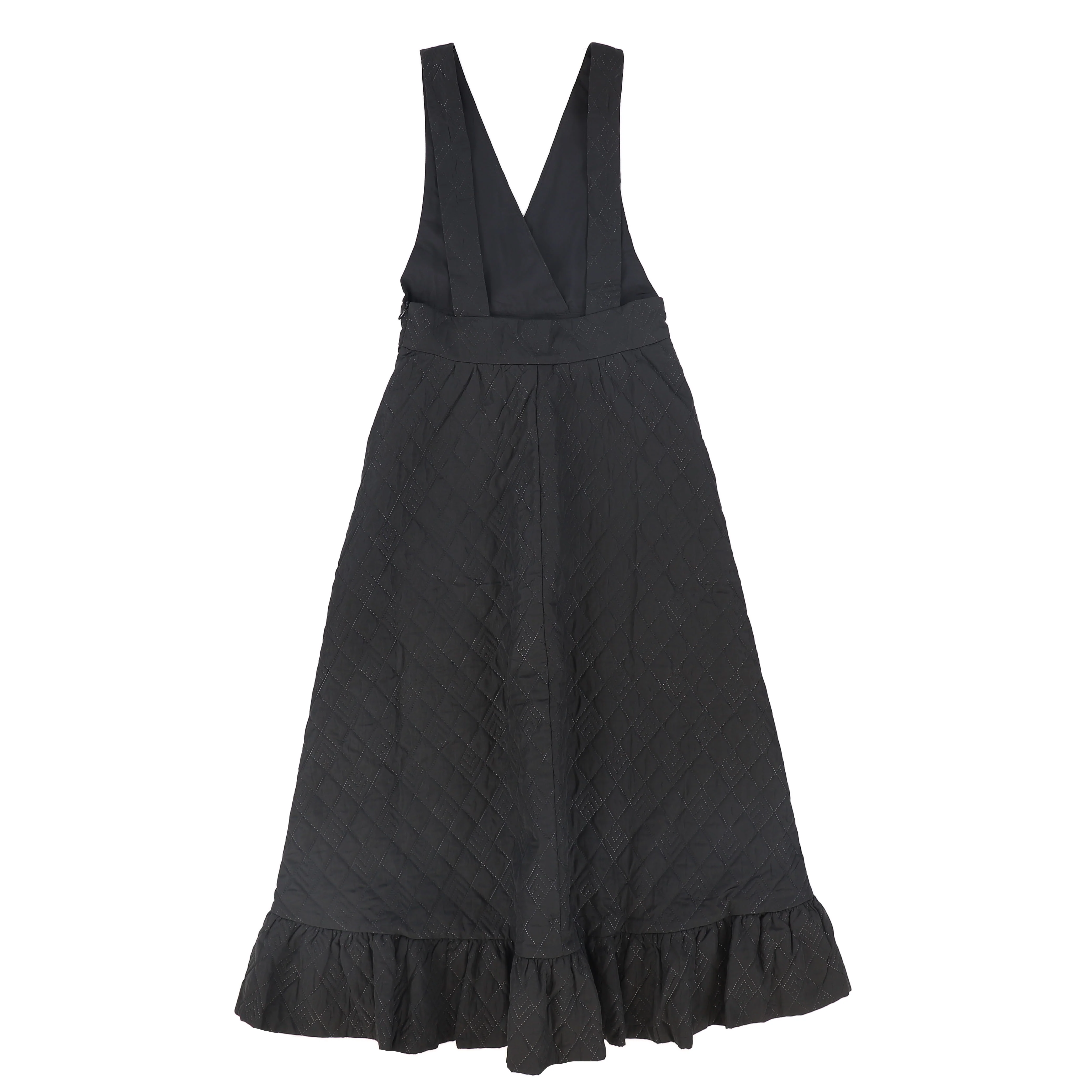 Valentina Quilted Taffeta V-Neck Jumper And Pointed Shoulder Puff Blouse Set - Black - Image 4