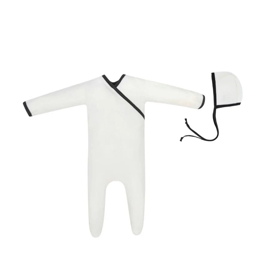 Velour Ivory and Black Wrap Footie & Bonnet