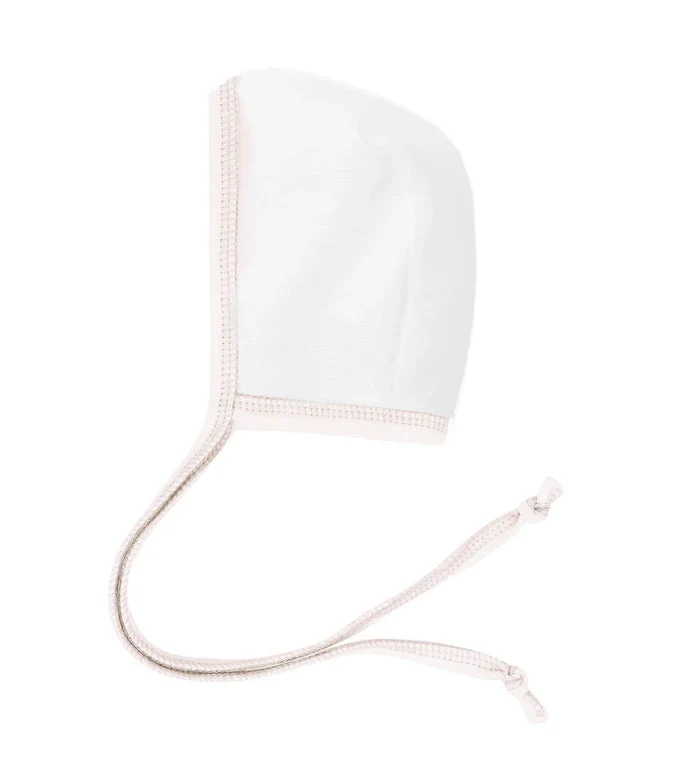 Velour Stitching Ivory & Pink Footie & Bonnet - Image 2