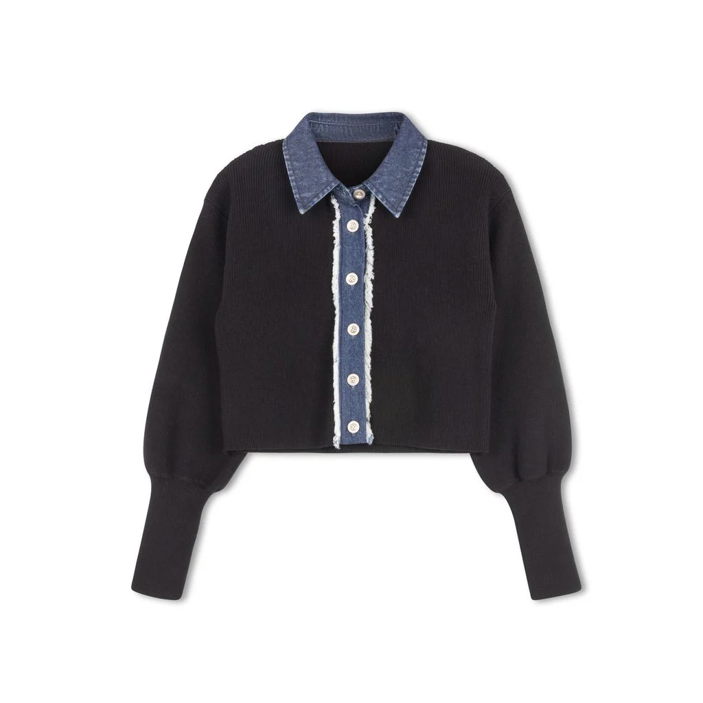Velvette Label Denim Collar Sweater - Image 2