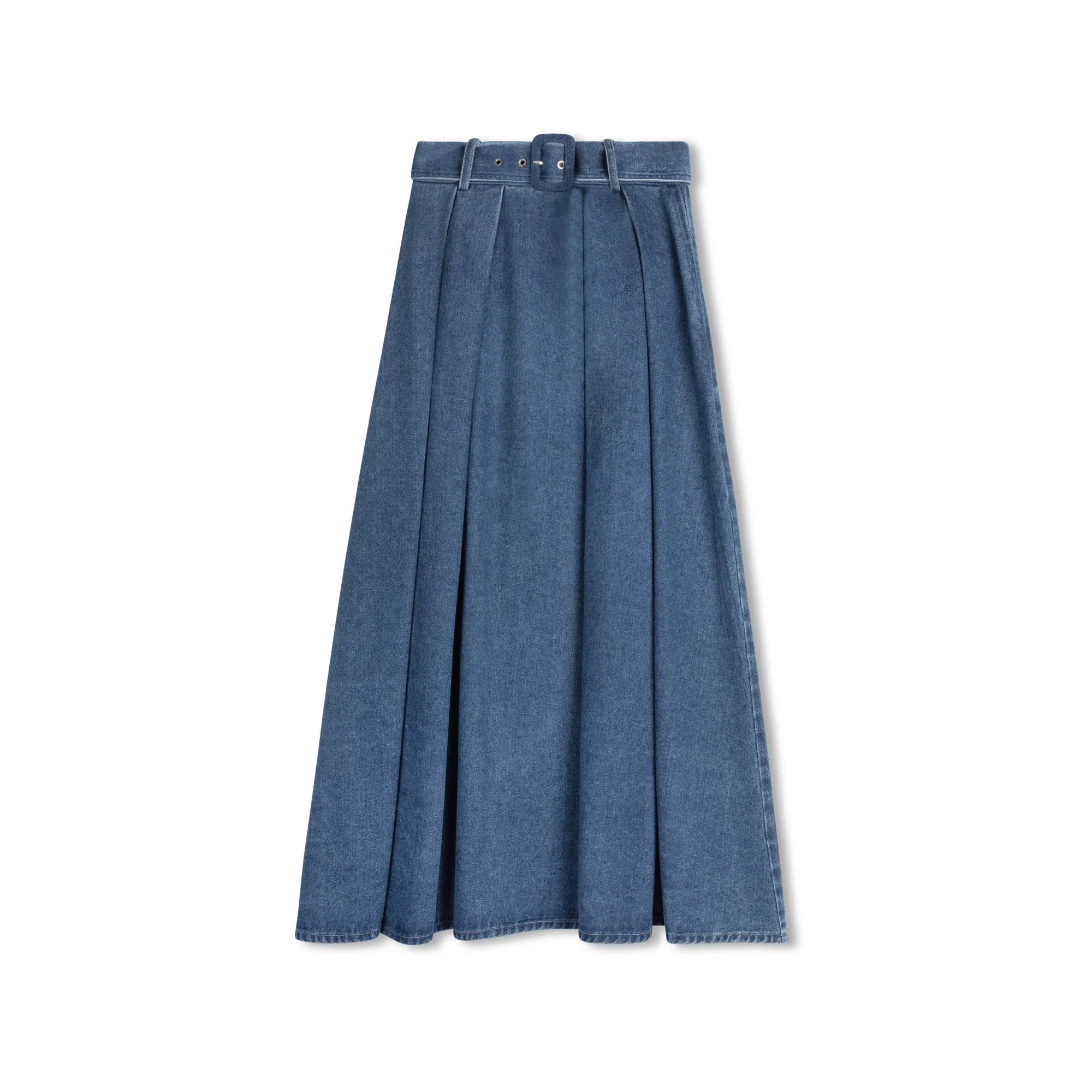 Velvette Label Denim Belted Maxi Skirt