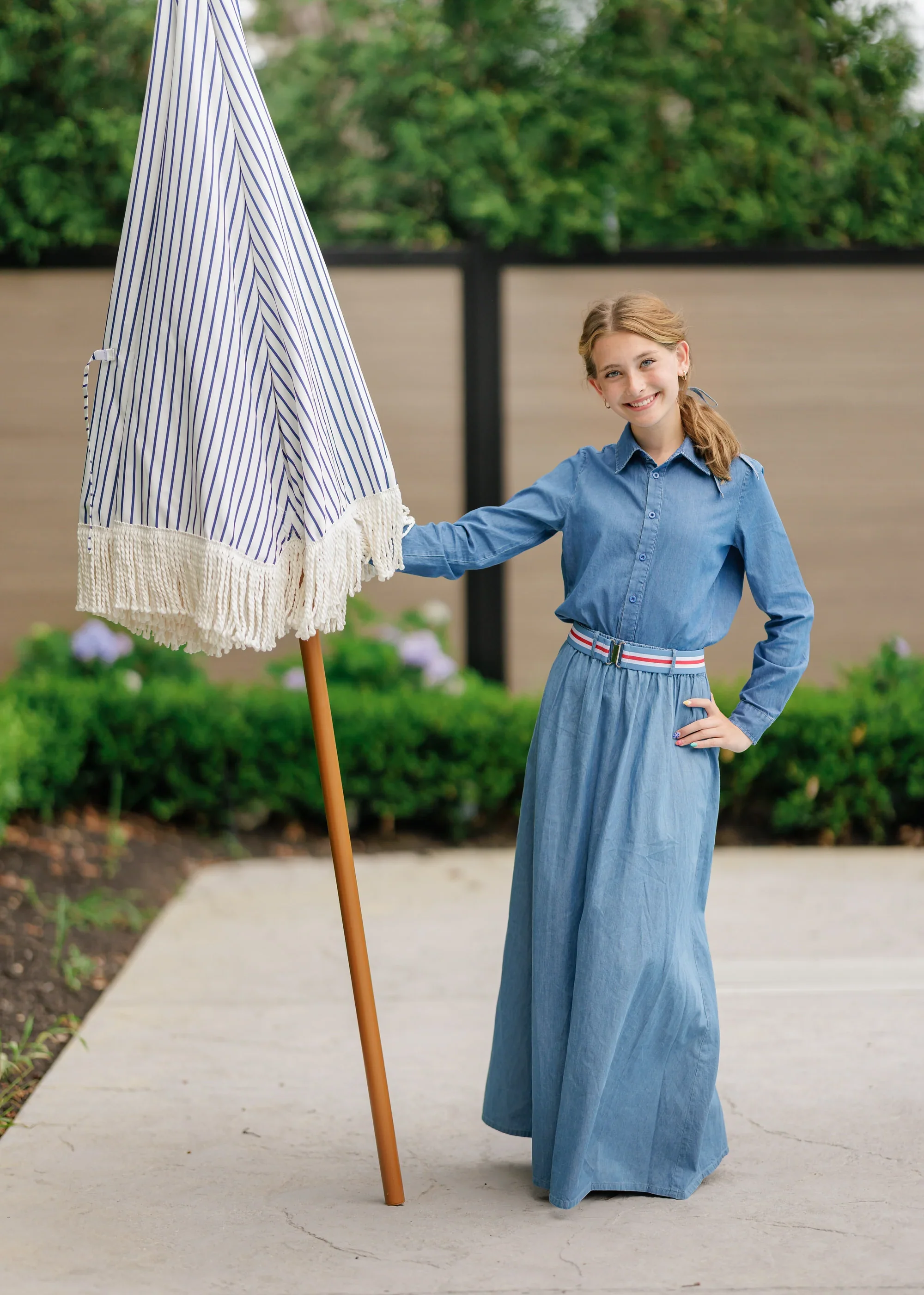 Velvette Label Denim Elastic Belt Maxi Skirt - Image 2