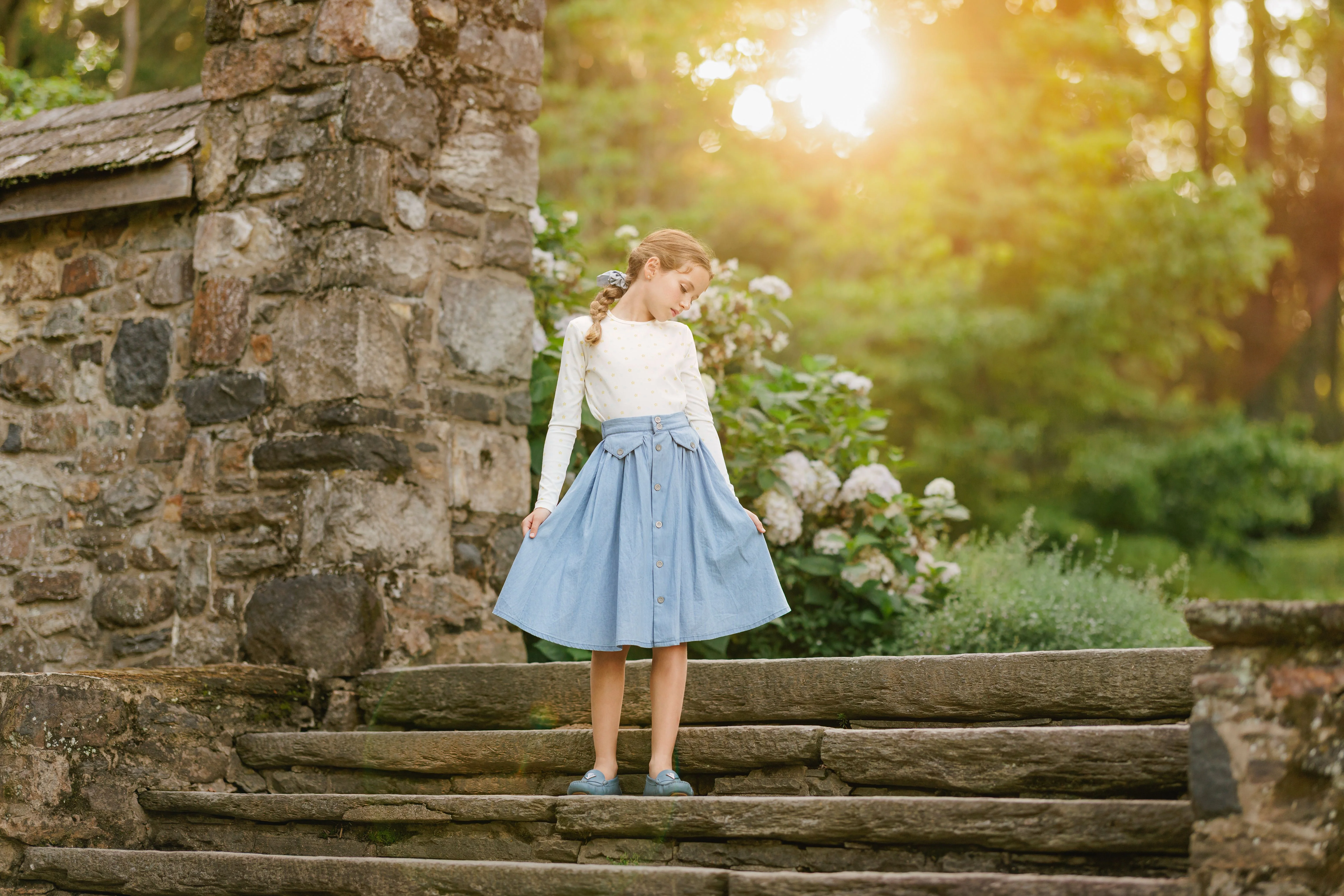 Velvette Label Light Denim Button Skirt - Image 2