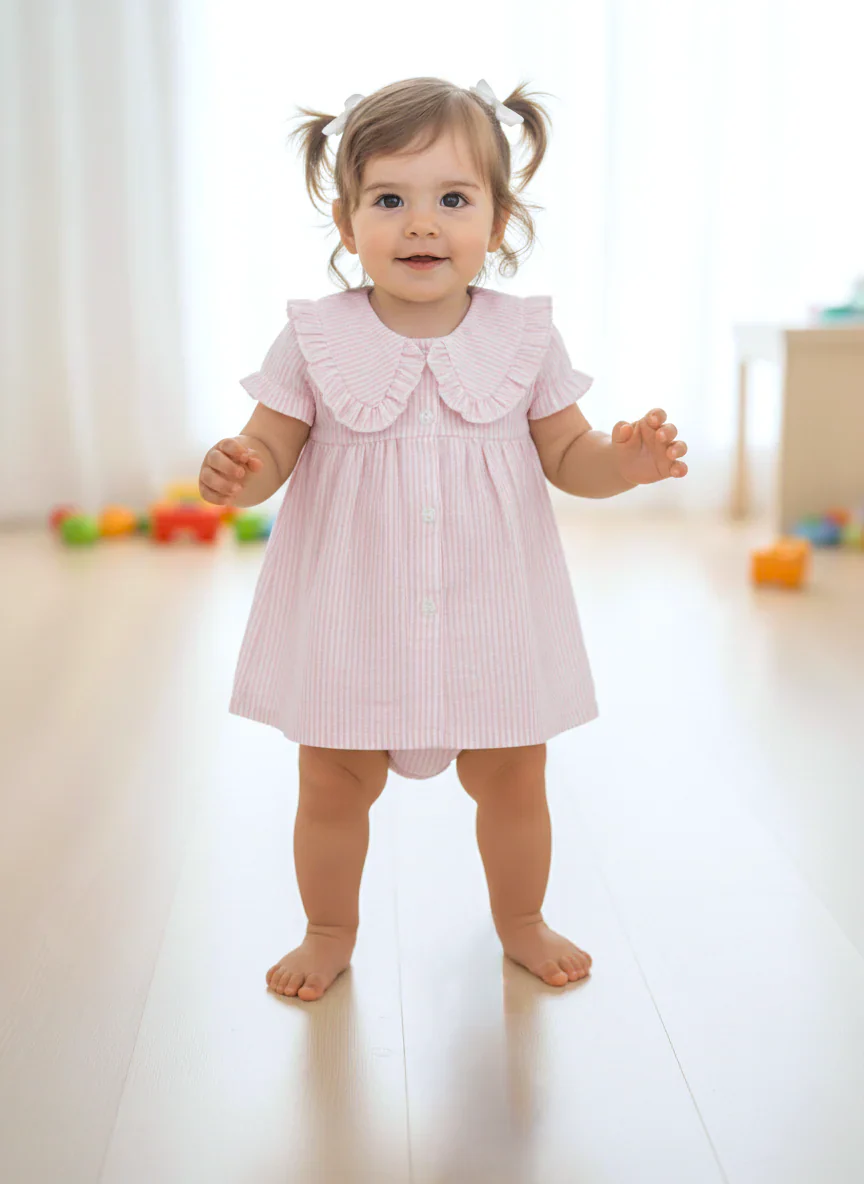 Yo Baby Stripe Dress/Baby 2pc - Soft Pink - Image 2